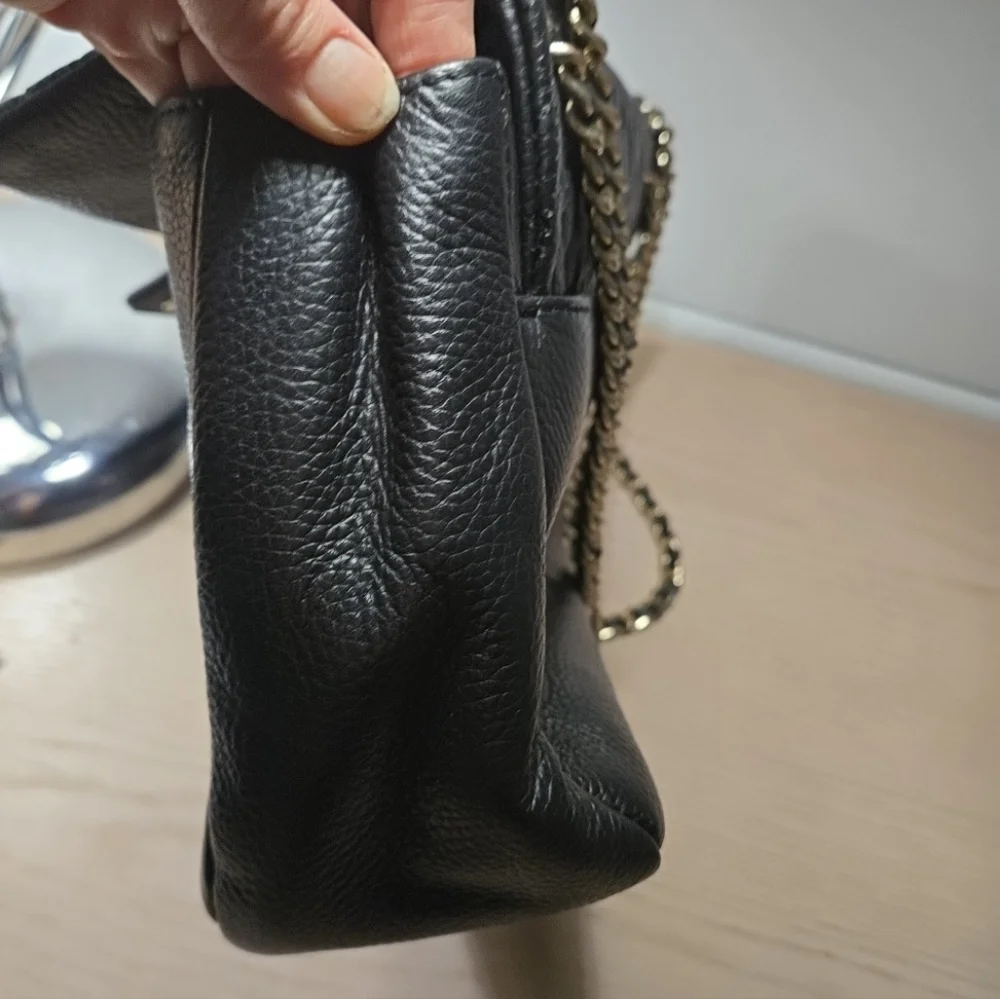Karl Lagerfeld Paris Black Quilted Leather Shoulder Bag With Gold Hardware - Picture 5 of 6